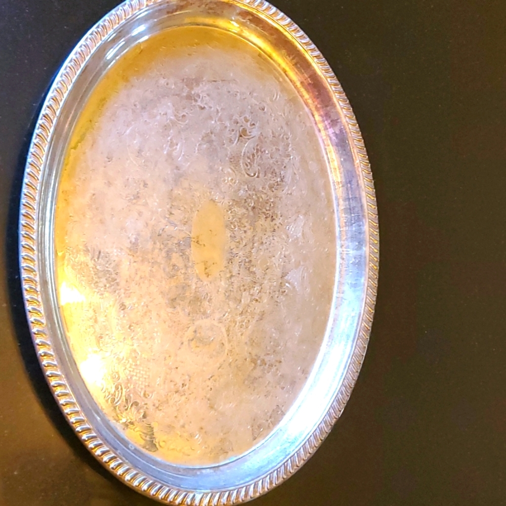 Antique Silver plate, tray serving platter Vintage Leonard Engraved floral